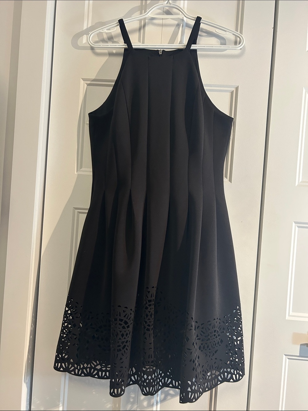 Vince Camuto Black Laser-Cut Hem Mini Dress